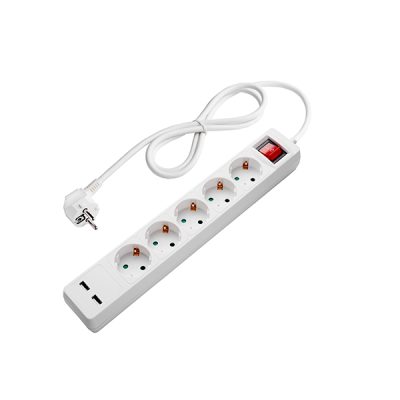 CURSĂ 5 PRIZE+COMPUTATOR+2USB(2,1A TOTAL) H05VV-F3G1,5mm-1,5M, 16A, 250V, Max3500W - ALB