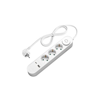 PRISE CURSĂ 3 PRISE+COMPUTATOR+USB-A(1A)+USB-C(PD18W) H05VV-F3G1.5mm-1.5M, 16A, 250V, Max3500W - ALB